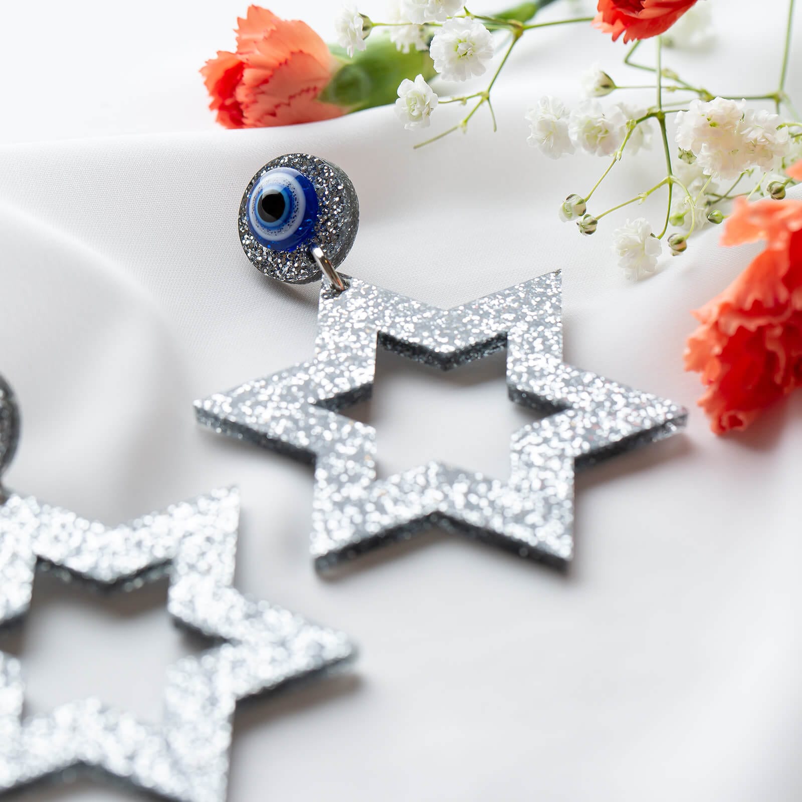 Ester Magen Statement Earrings - Silver Glitter、mySite、topwebapps