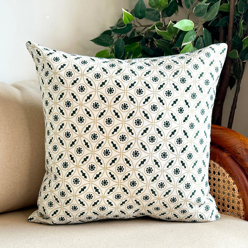 Cotton Printed Cushion Cover | Green | 40 x 40 cm | Set of 2、mySite、camillekostekn