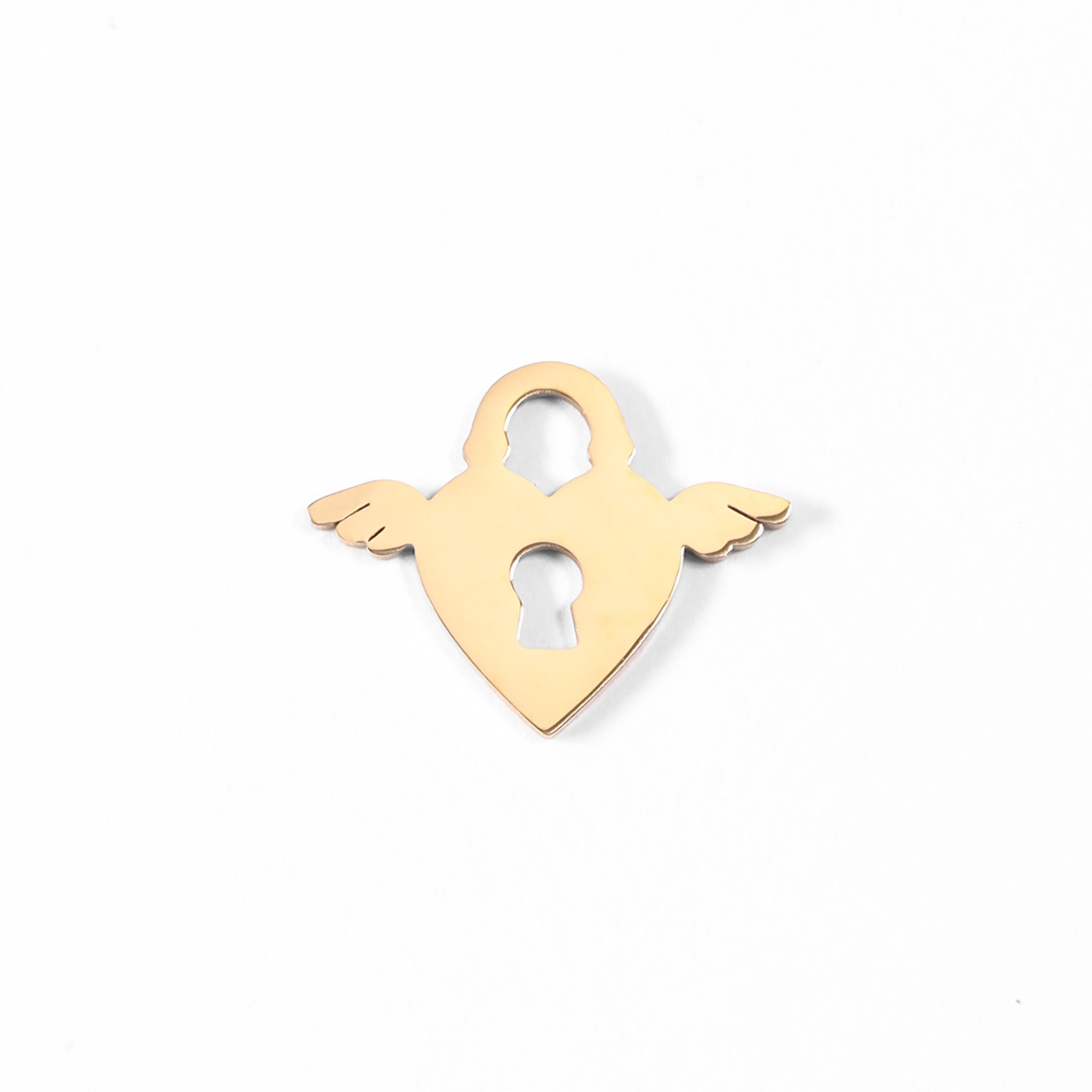 18K Gold PVD Stainless Steel Winged Heart Lock Charm / PDL0087、mySite、dreamappss
