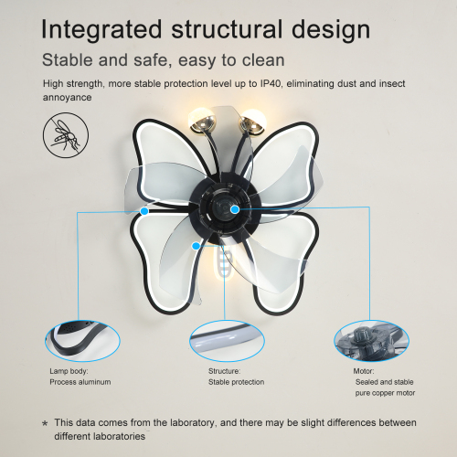 19.7 Inch Light Ceiling Fan with Lights Remote Control with Modern Butterfly Design Styling, Black, Fan for Bedroom, Living Room, Timing Function, Noiseless, Children's Favorite、、eastwooduniform
