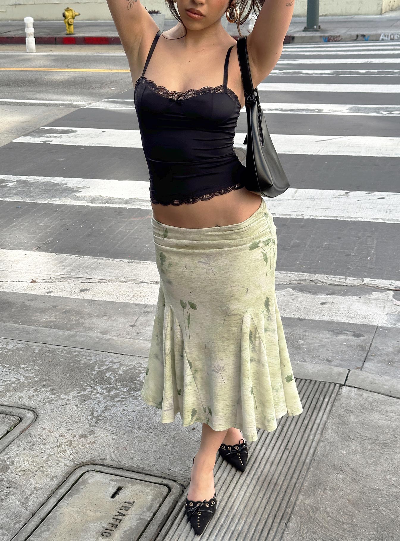 Lewish Low Rise Midi Skirt Green Floral、mySite、solidvoid