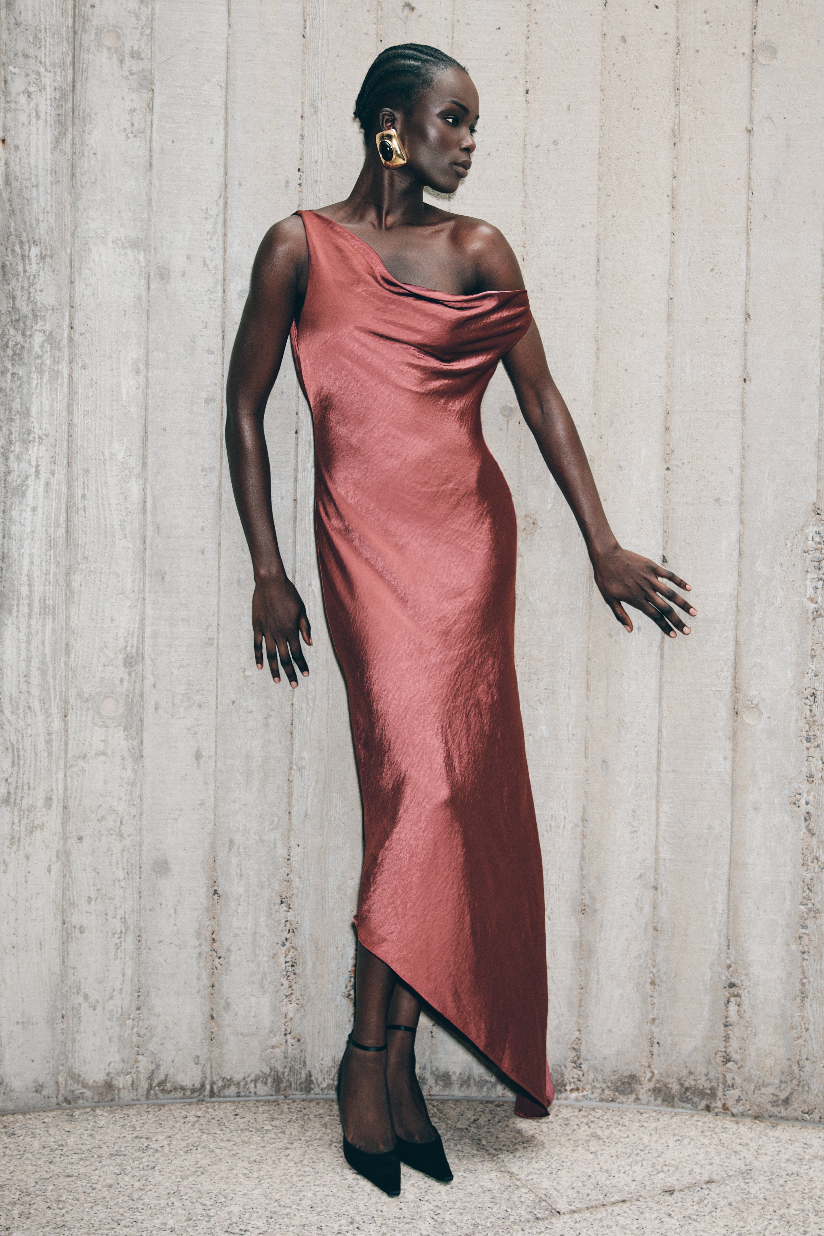 Yvette Slip Maxi Dress With Asymmetrical Hem - Brown Cherry、mySite、solidvoid