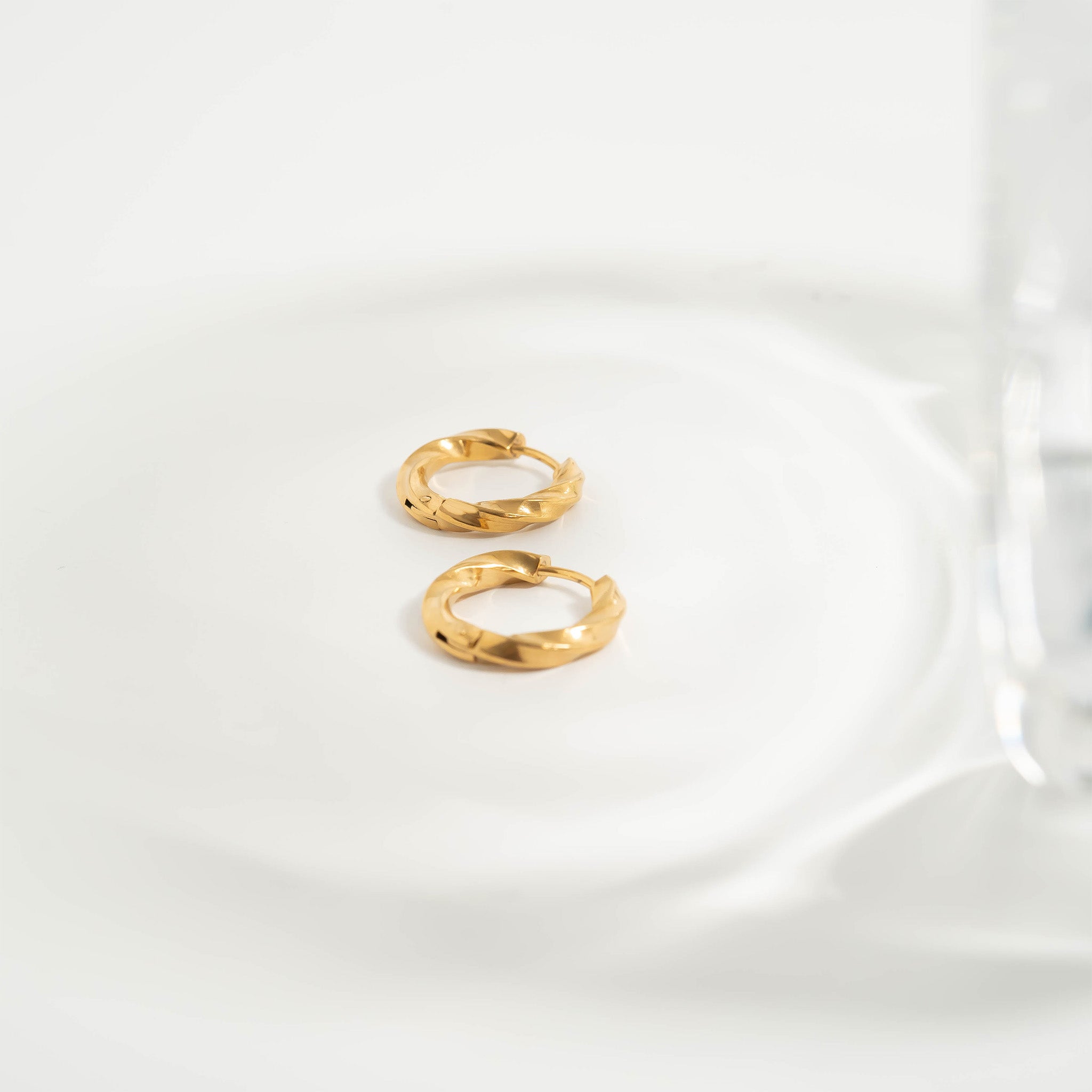 18K Gold PVD Stainless Steel Textured Twisted Huggie Hoop Earrings / ERJ0026、mySite、dreamappss