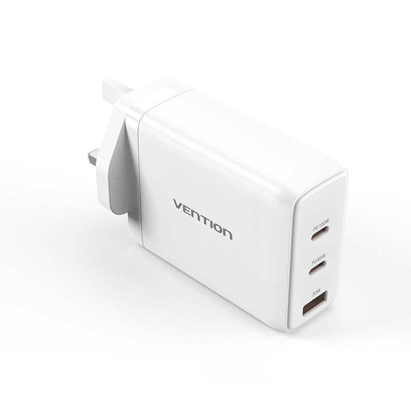 Vention 3-Port USB (C+C+A) GaN Charger (100W/65W/30W) UK-Plug、mySite、fannypackpong