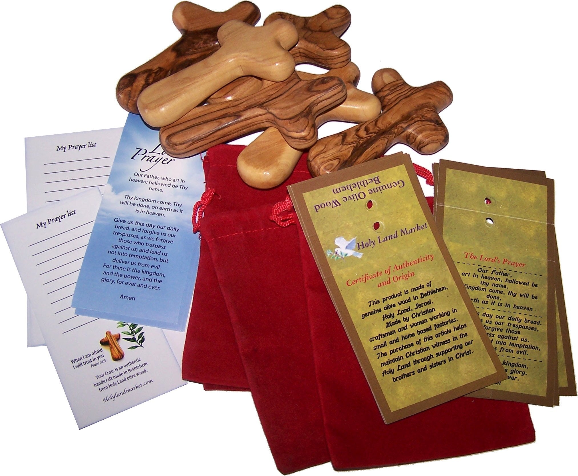  Olive Wood Holding Hand Crosses with Gift Bags (With Red or Black Velvet Bag ) From Bethlehem by Holy Land Market (6, 4 Inches)、mySite、elrpsem3k