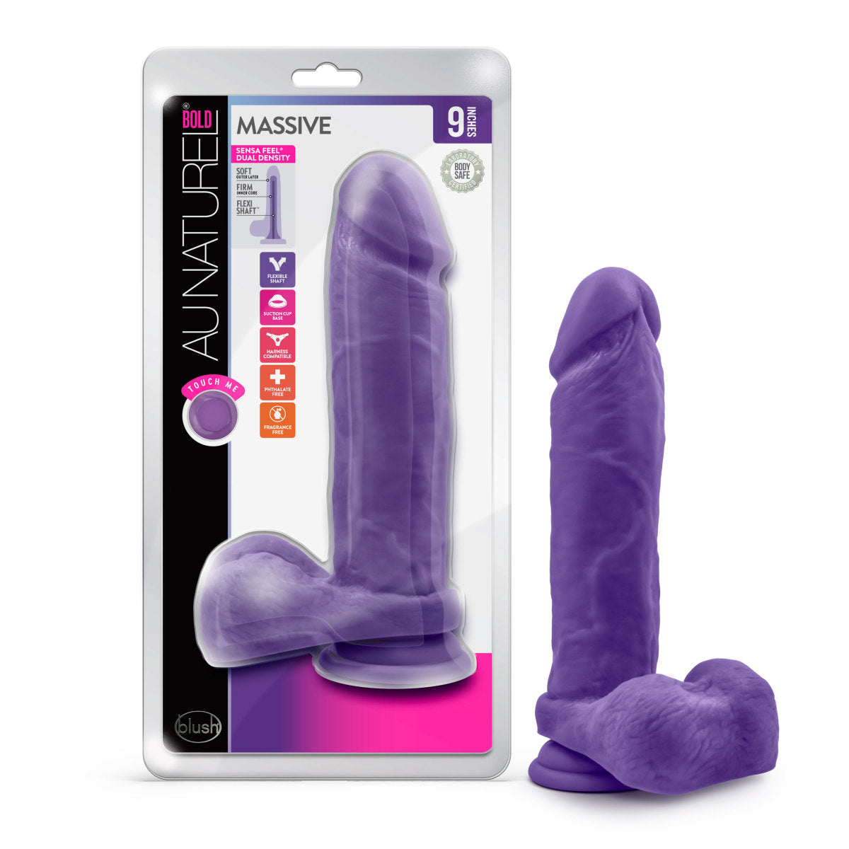 Au Naturel Bold By Blush® | Massive Realistic Purple 9-Inch Long Dildo With Balls & Suction Cup Base、mySite、bottomscart
