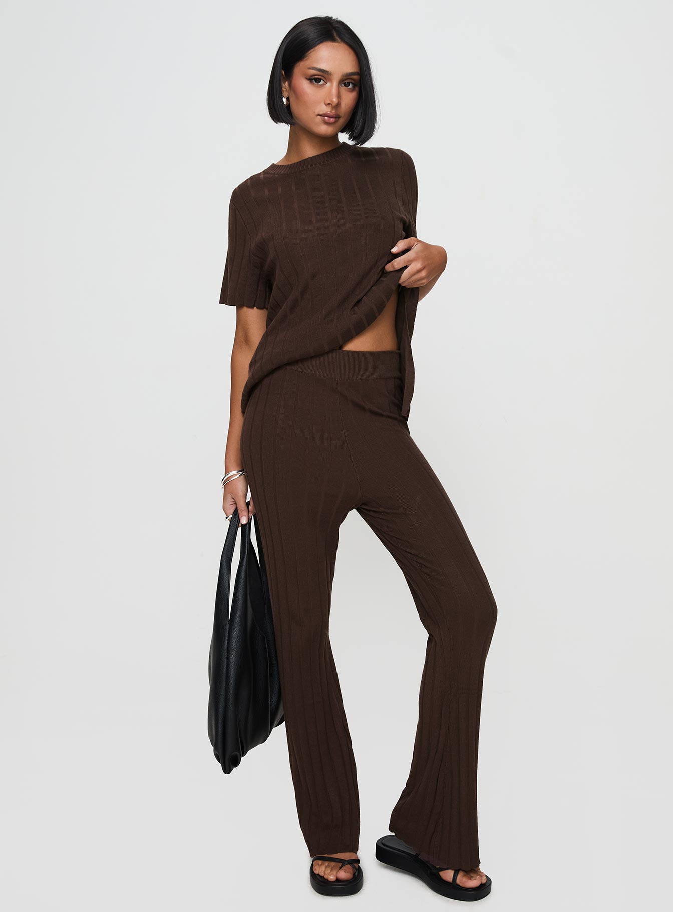 Palomia Ribbed Pants Chocolate、mySite、solidvoid