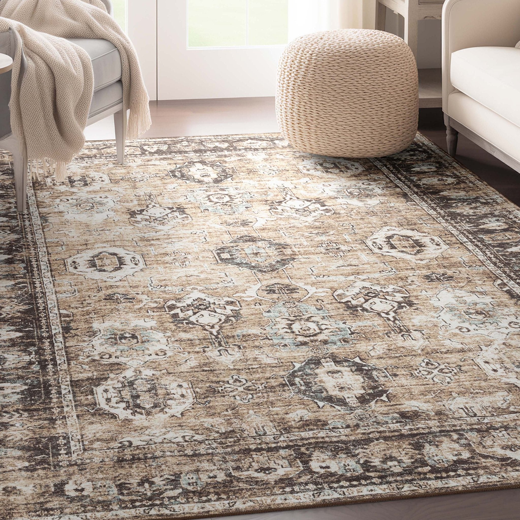 Elle Basics Intrigue Easy-Clean Washable Rug - Durable, Non-Slip, Low-Profile Design for Home Comfort、mySite、gigharbornorthrealestate