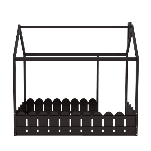 {Slats are not included}Twin Size Wood Bed House Bed Frame with Fence,for Kids,Teens, Girls,Boys {White}{OLD SKU:WF194274AAK}、、casual