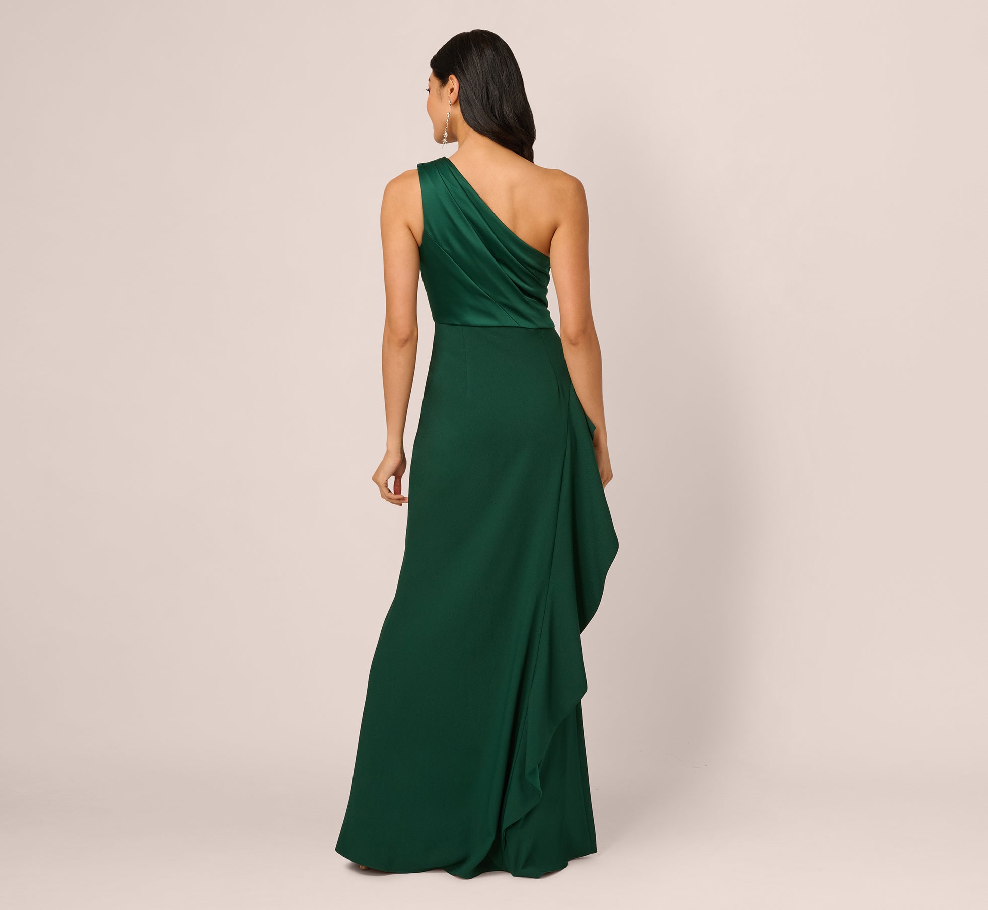One-Shoulder Long Satin Crepe Mermaid Gown In Deep Forest、mySite、solidvoid