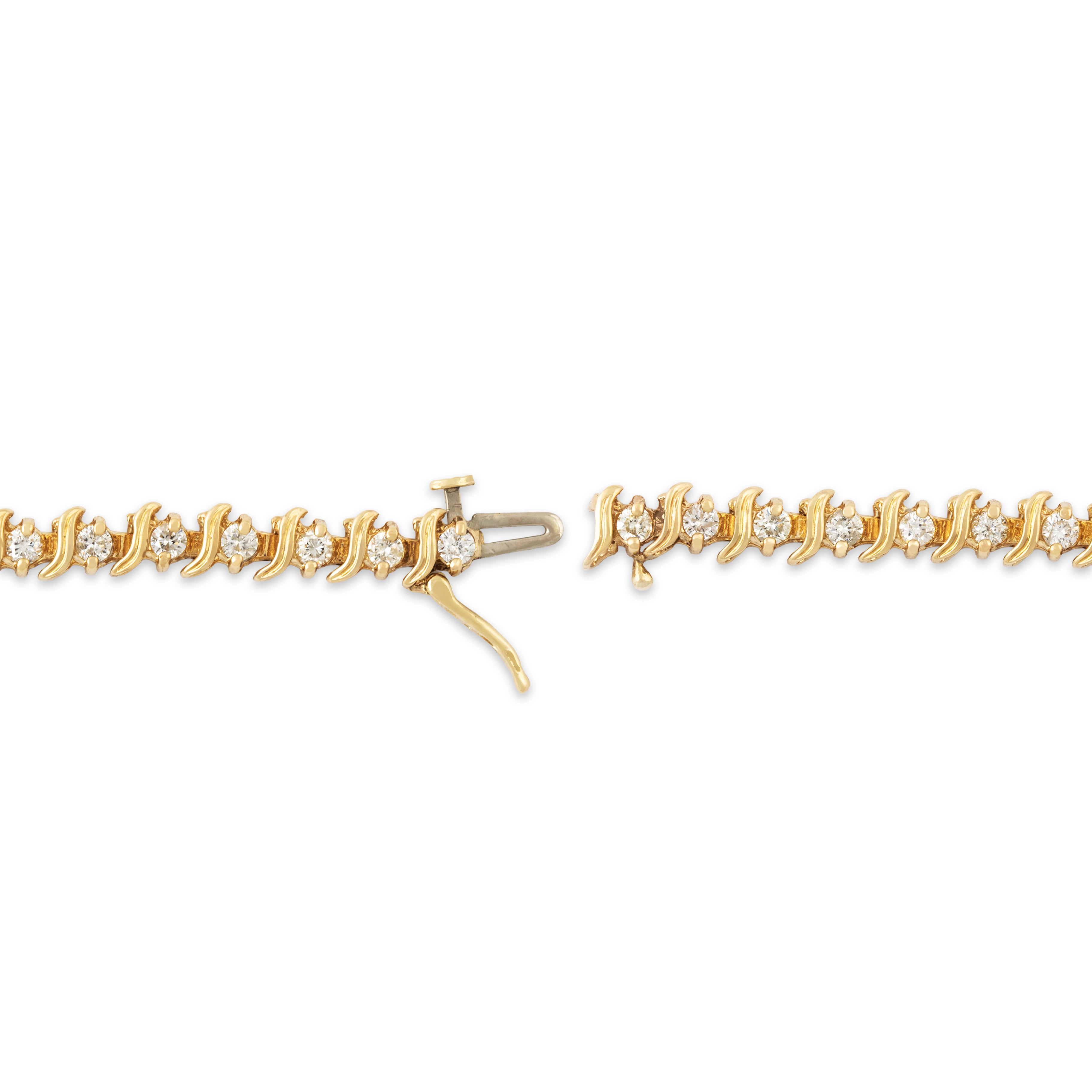 Vintage 14k Yellow Gold 2.09cttw Diamond Lovely Wavy Tennis Bracelet 6.75、mySite、hinf8tx79
