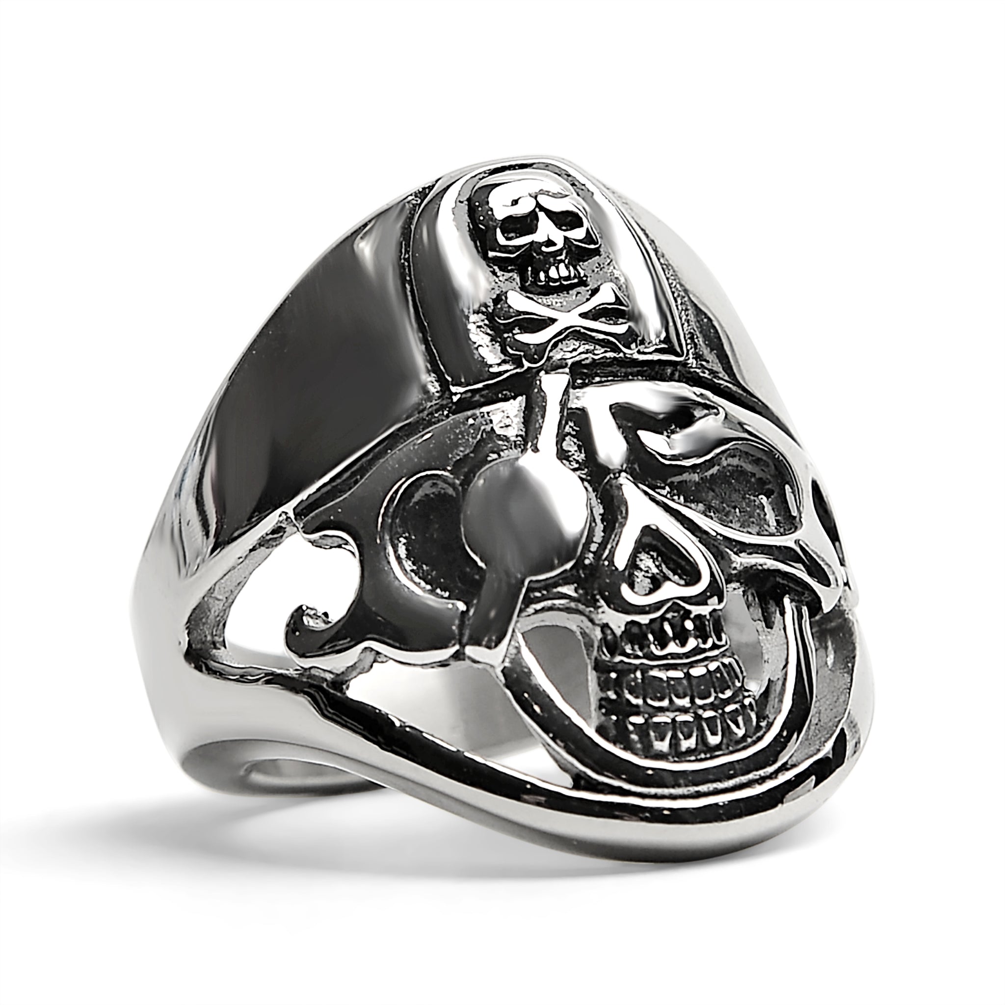 Detailed Eye Patch Skull With Skull Hat Stainless Steel Ring / SCR4028、mySite、dreamappss