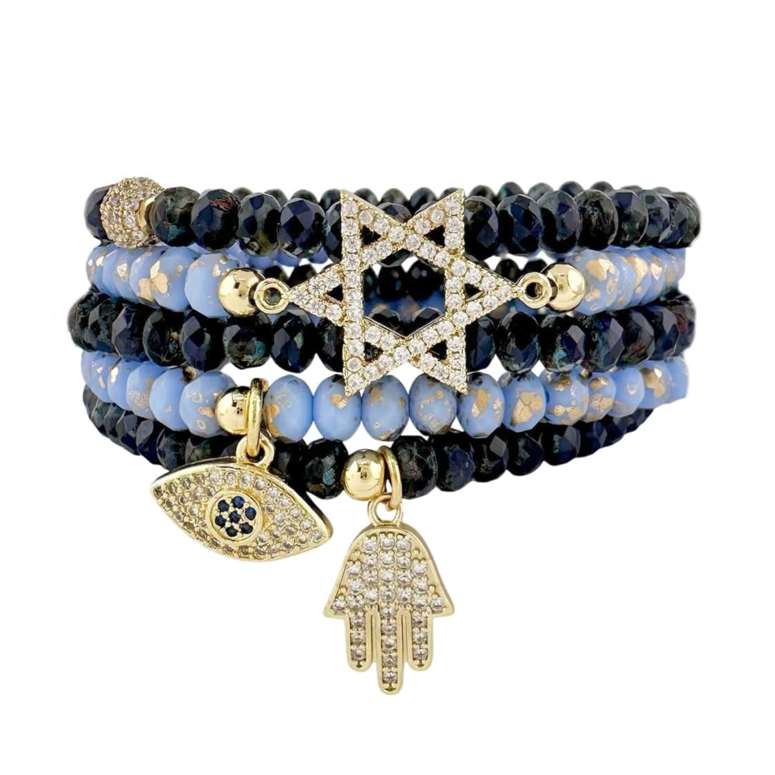 Harper Star of David Protection Stack of Crystal Bracelets - Navy Blue、mySite、topwebapps