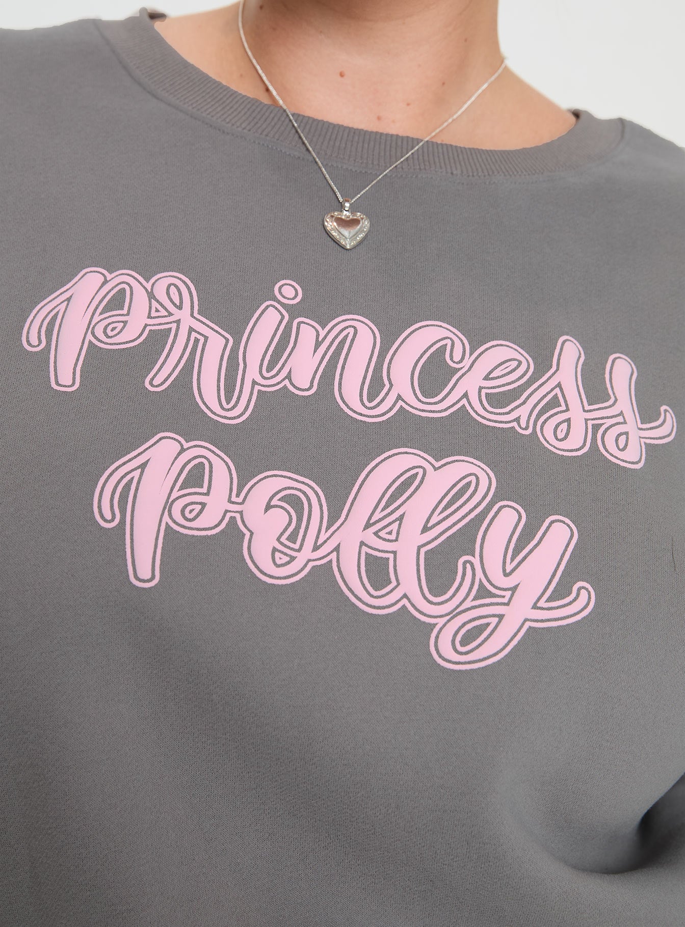 Princess Polly Crew Neck Sweatshirt Puff Text Charcoal Curve、mySite、solidvoid