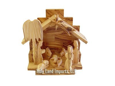 Holy Land Market Nativity Set - Olive Wood one piece Christmas small set (4.5 Inches high)、mySite、topwebapps