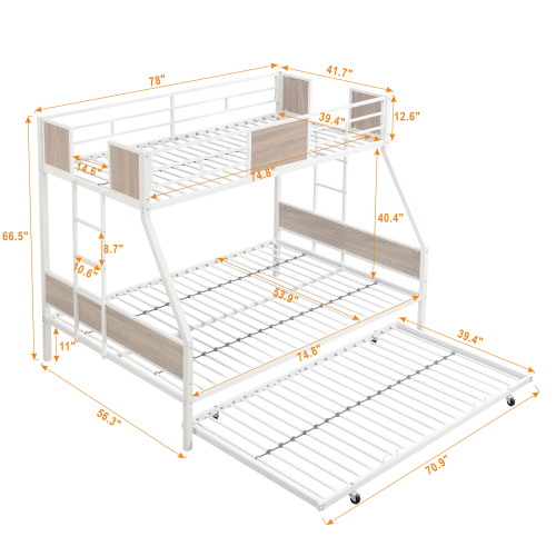Twin Over FULL Metal Bunk Bed with 2 - Side Ladder and Full-Length Guardrail, No Box Spring Needed, Large Under Bed Storage, Easy Assemble , Black & Brown、、casual