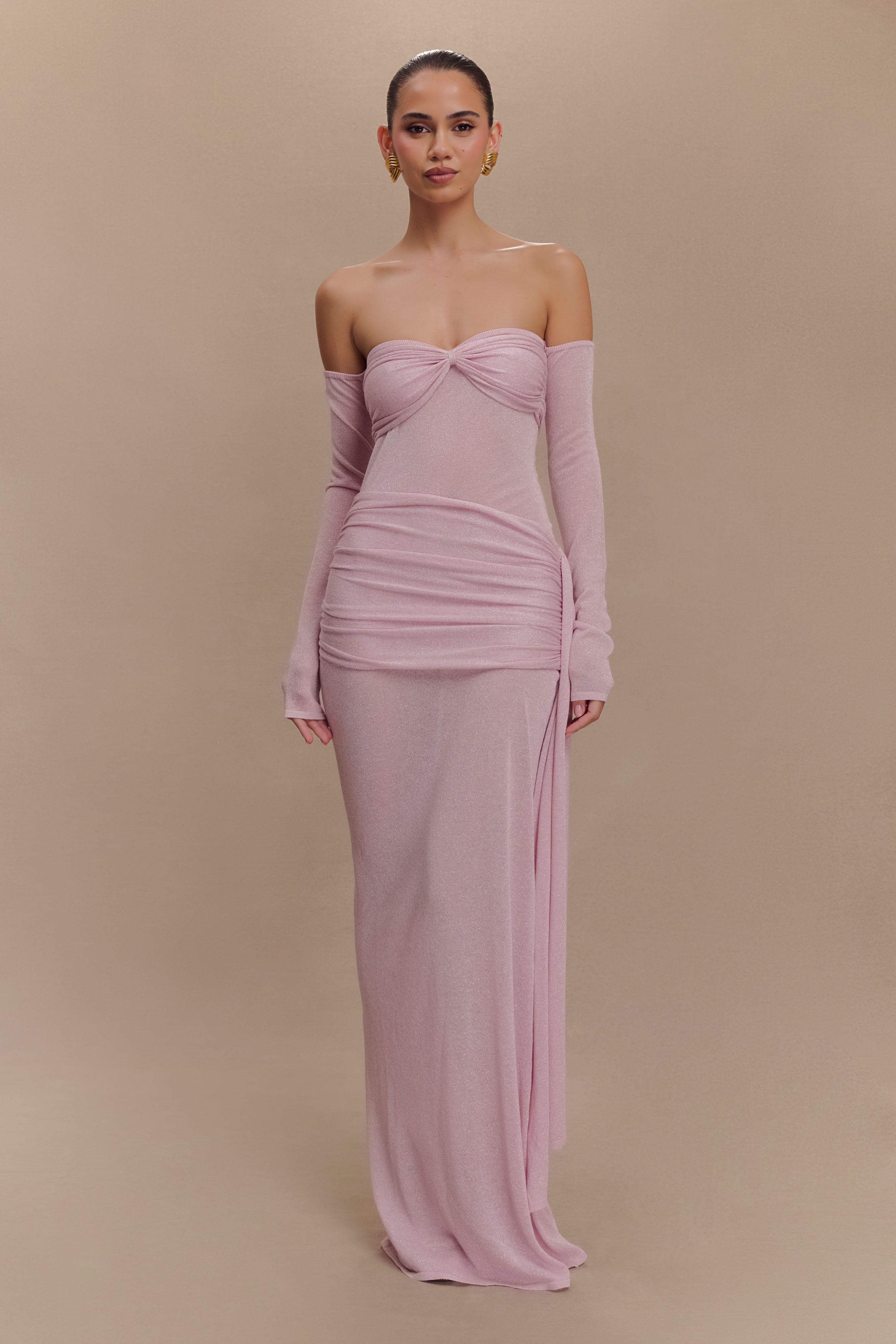 Ingrid Metallic Knit Maxi Dress - Baby Pink、mySite、solidvoid