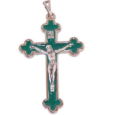  Rosary Supplies - Metal Crosses & Crucifixes Rosary crucifix with green enamel - Extra Large - Pewter grade A (7.5 cm-3 in.、mySite、elrpsem3k