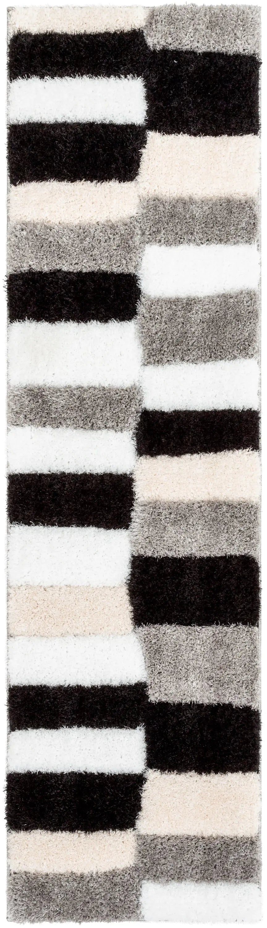Chaska Geometric Squares Shag Ivory Black 7'10 x 9'10 3D Textured Rug、mySite、gigharbornorthrealestate
