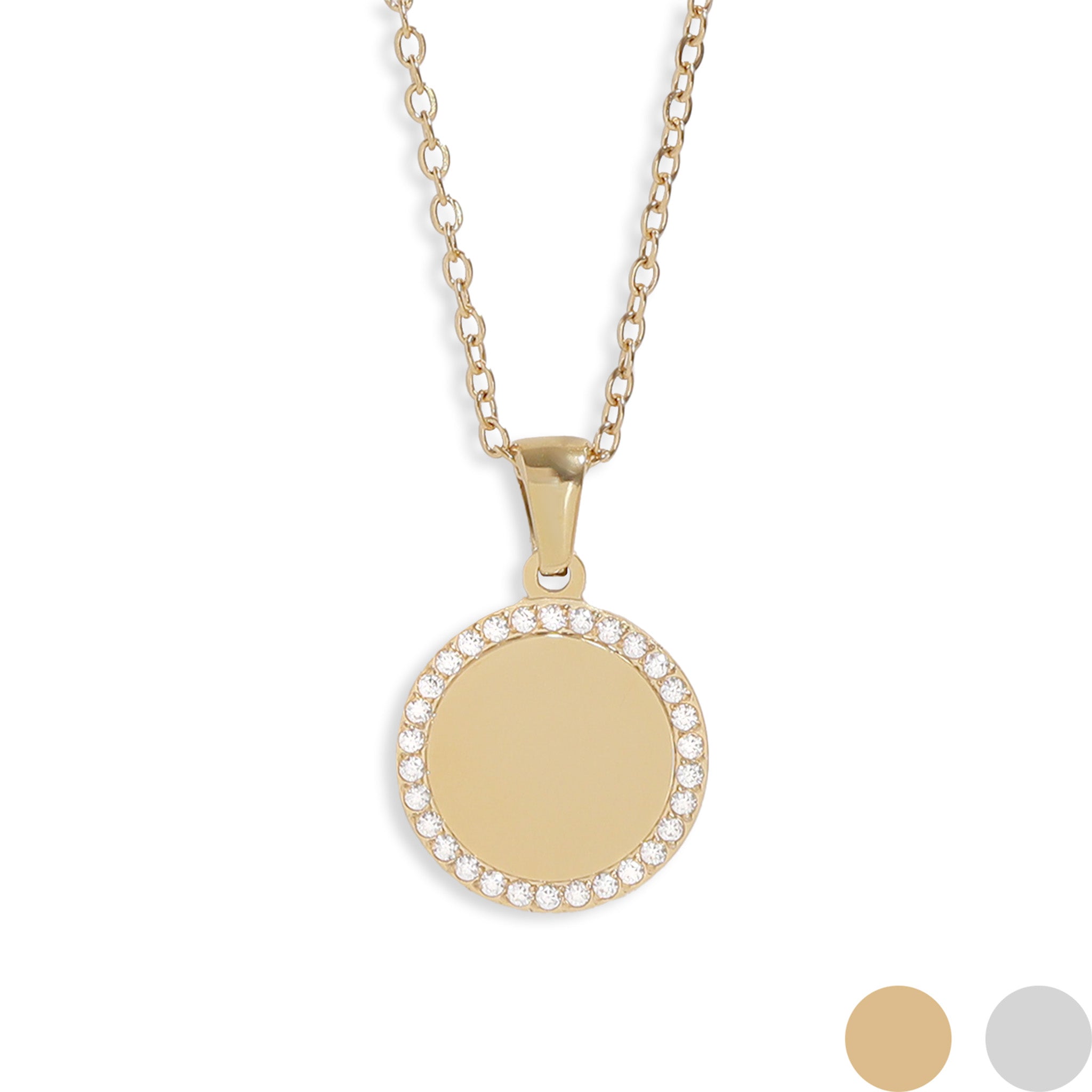 18K Gold PVD Stainless Steel Round CZ Pendant Necklace / SBB0280、mySite、dreamappss