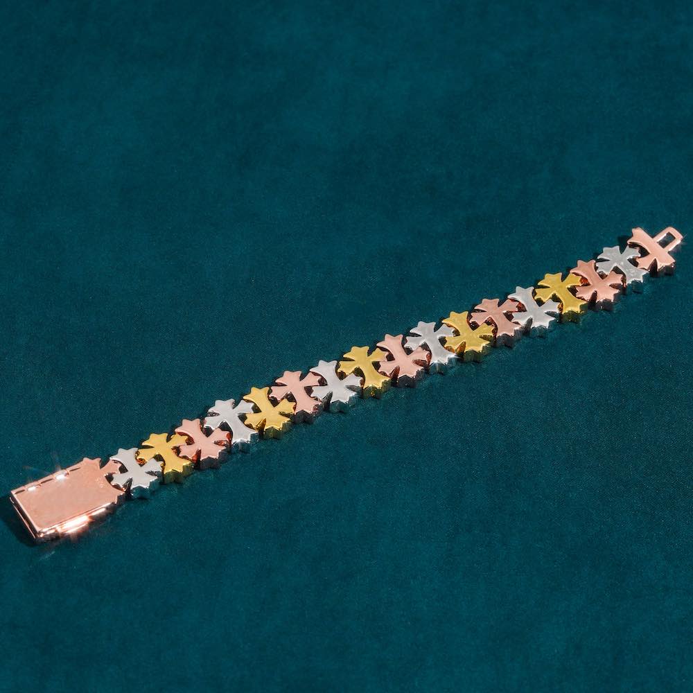 16MM Moissanite Cross Link Bracelet 14K Tri Tone、mySite、hinf8tx79