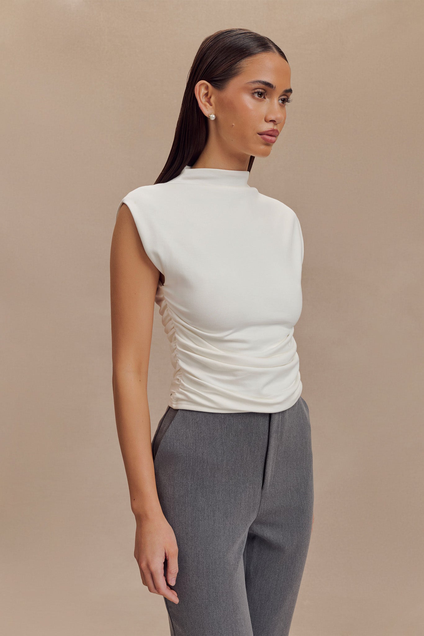 Ellia High Neck Sleeveless Top - White、mySite、solidvoid