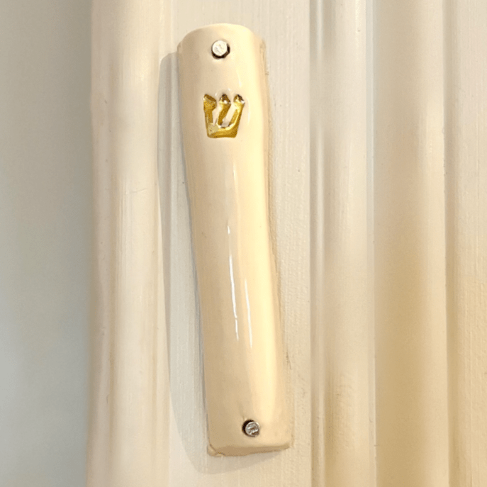 Handmade Ceramic Simple Mezuzah with Gold Shin、mySite、topwebapps