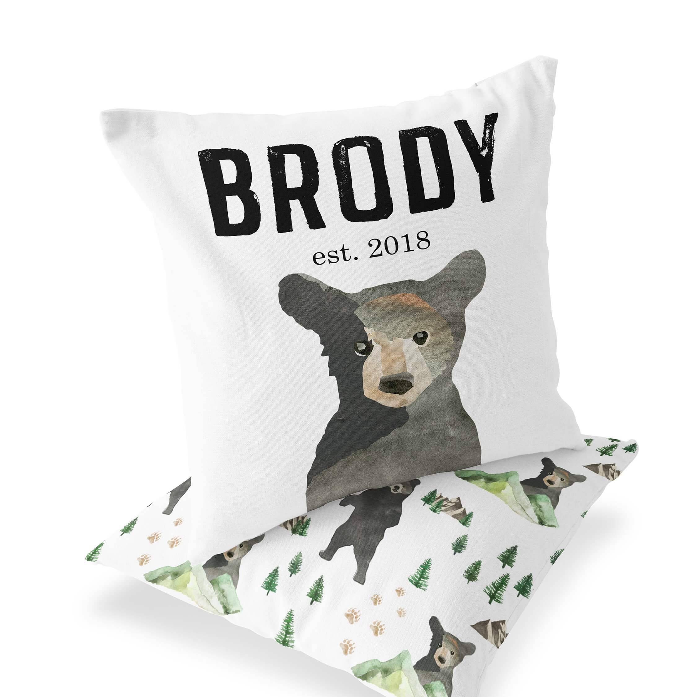  Brody's Bear & Mountain Adventure Personalized Name Accent Pillow、mySite、layawaytickets