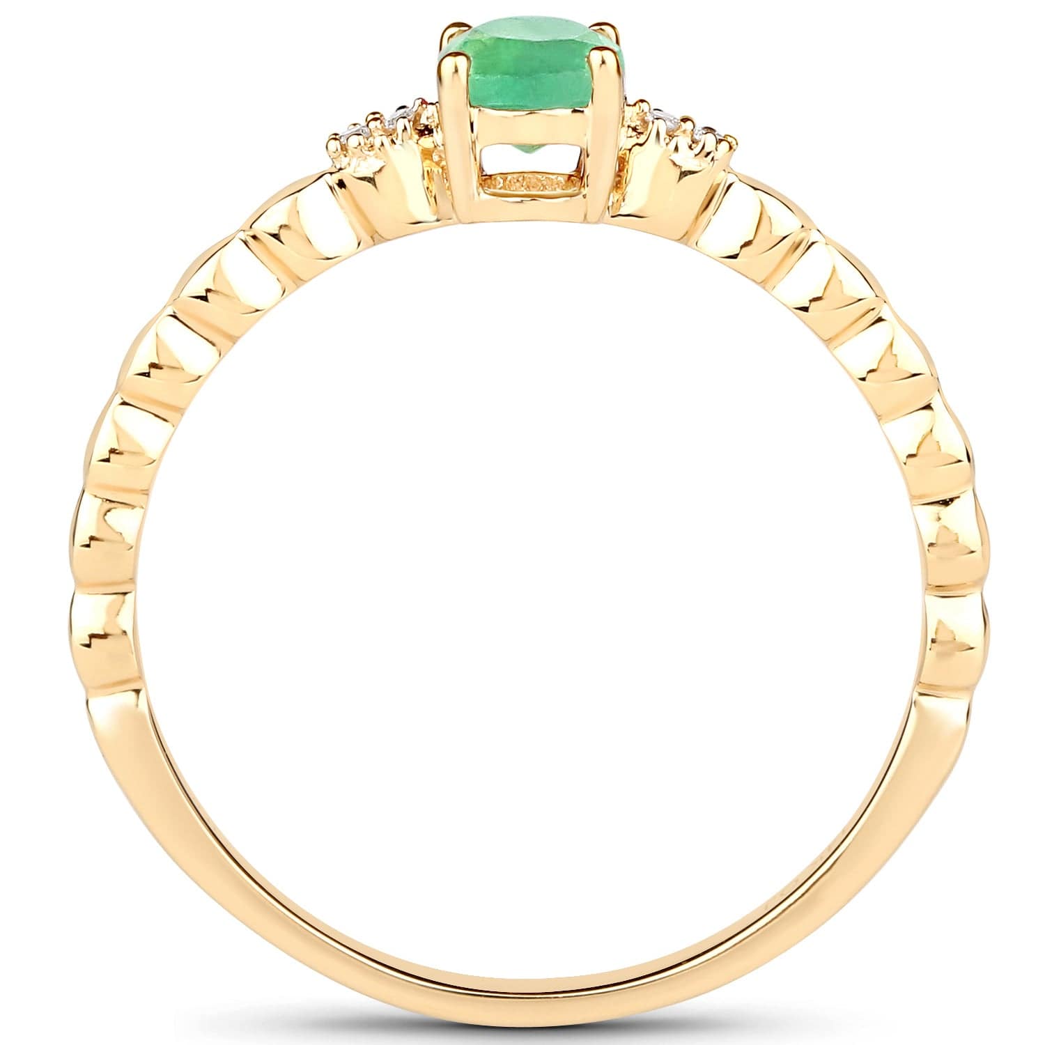 Dainty Emerald and Diamond Ring in 14K Yellow Gold, Genuine、mySite、g9winljtr