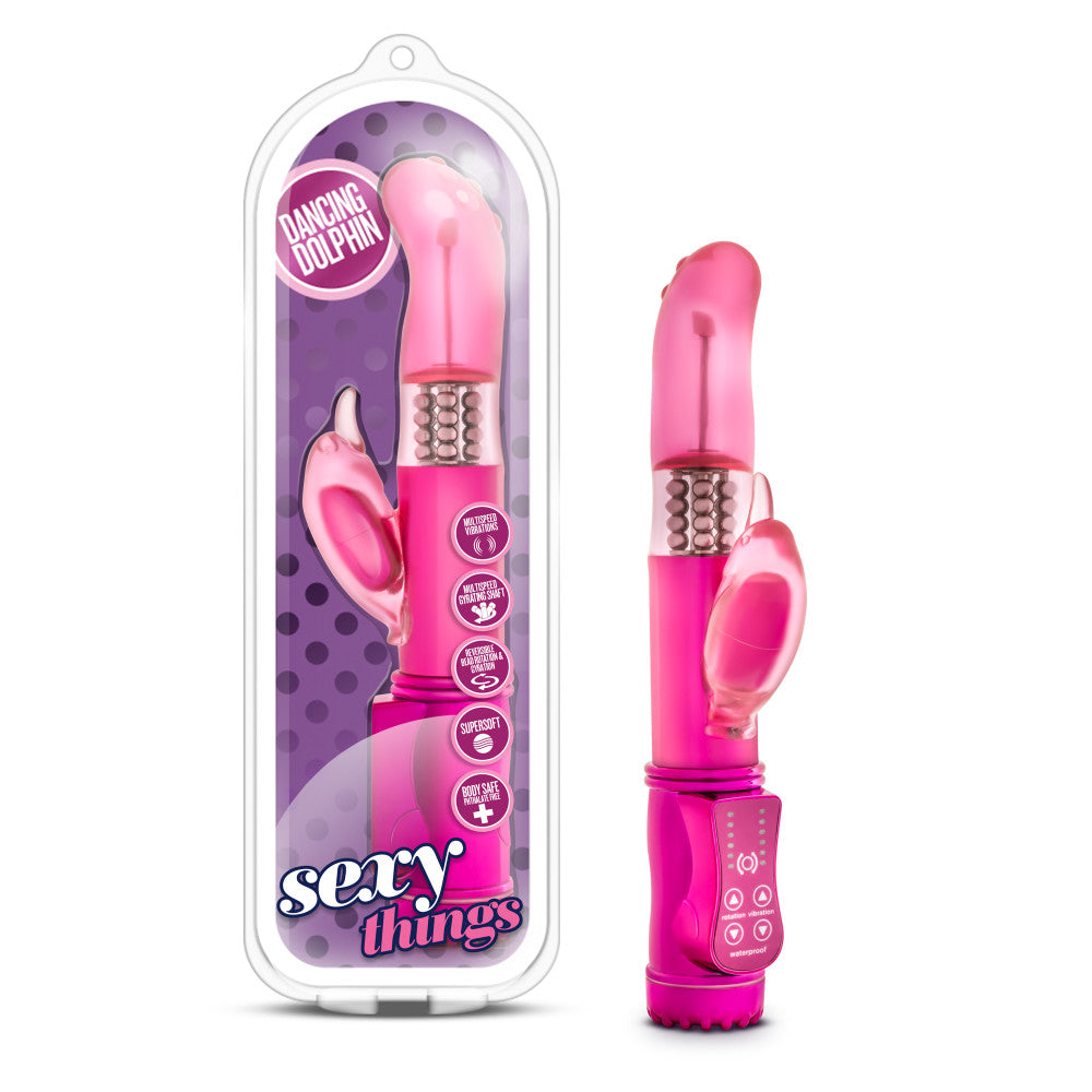 Sexy Things By Blush® | Dancing Dolphin Curved Fuchsia 8.75-Inch Rabbit Vibrator、mySite、bottomscart