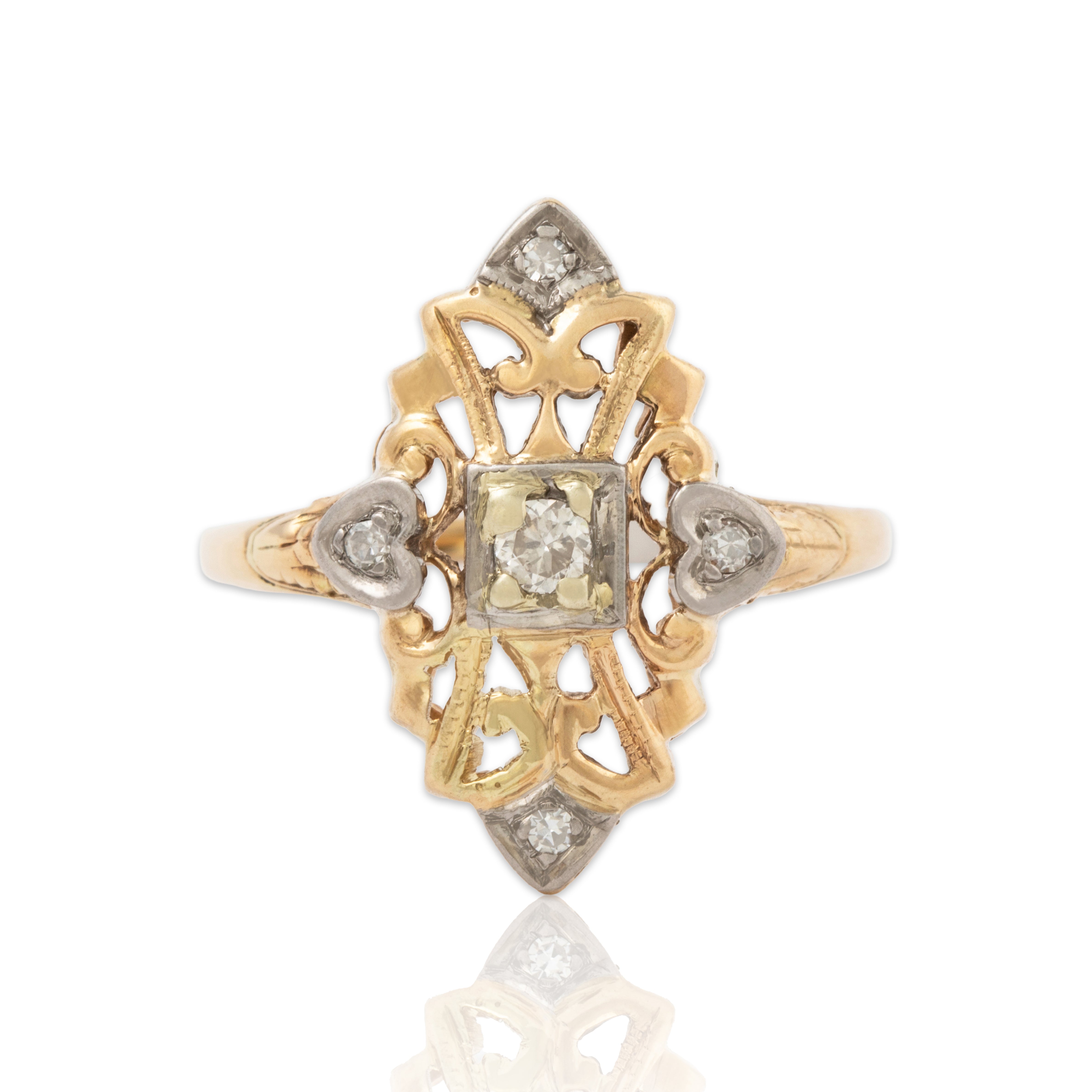 Vintage 14k Yellow Gold Diamond Openwork Art Deco Style Ring 6.25、mySite、hinf8tx79