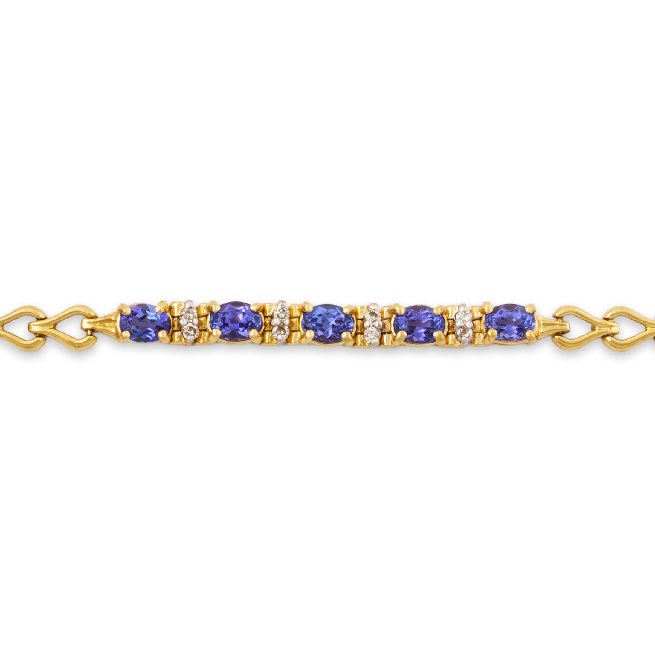 Vintage 14k Yellow Gold 2cttw Tanzanite Diamond Line Link Bracelet 6.5、mySite、hinf8tx79