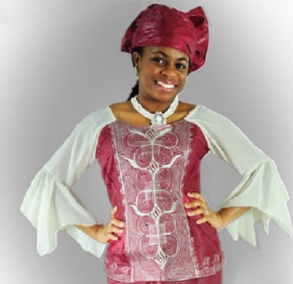 Burgundy and Beige Brocade Top with Chiffon Sleeves-DP2879TP、mySite、solidvoid