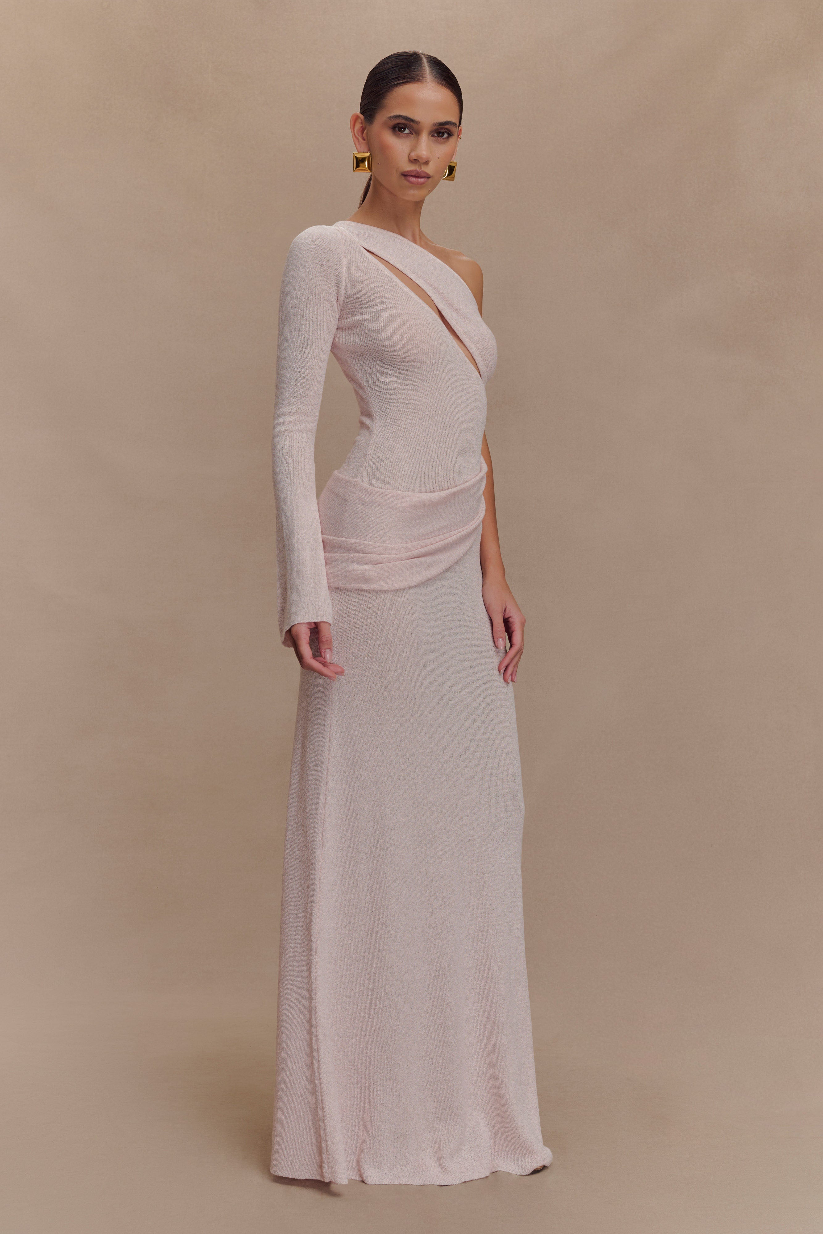 Alexius One Shoulder Knit Maxi Dress - Dusty Pink、mySite、solidvoid