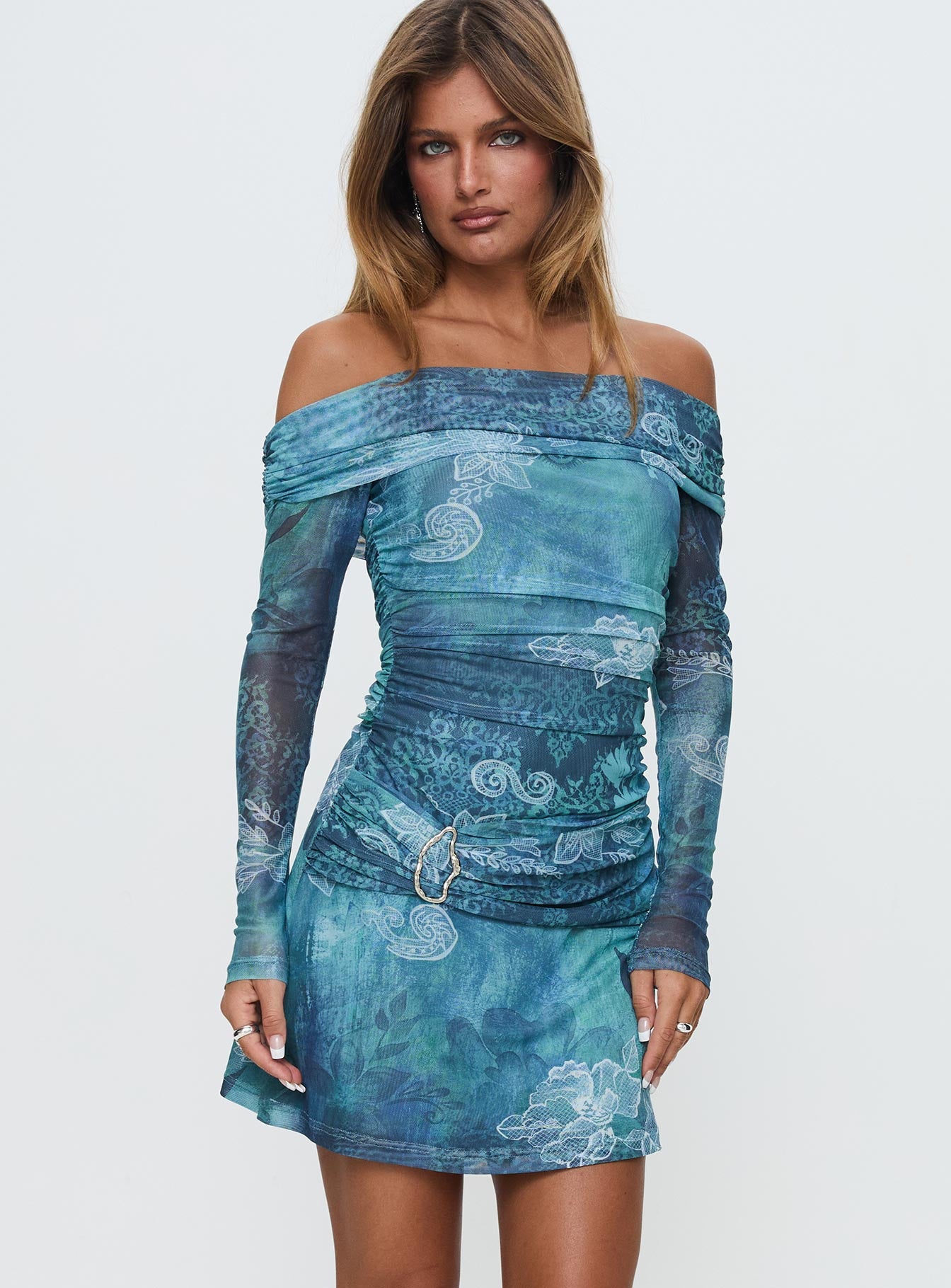 Olympique Long Sleeve Mini Dress Blue Multi、mySite、solidvoid