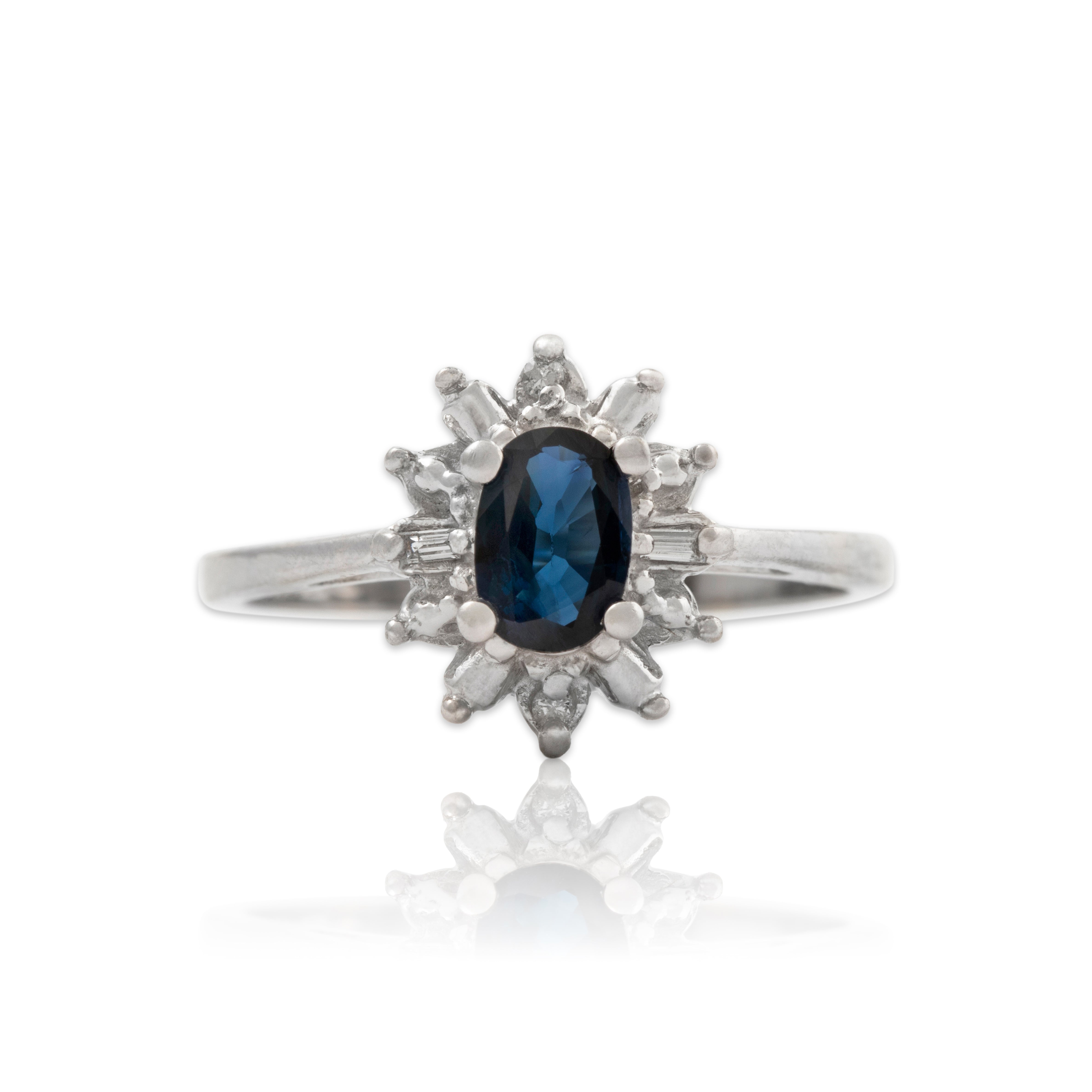 Vintage 14k White Gold .49ct Sapphire Diamond Dainty Halo Ring 6.75、mySite、hinf8tx79