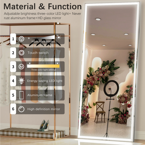 72X32 inch Oversized LED Bathroom Mirror Wall Mounted Mirror with 3 Color Modes Aluminum Frame Wall Mirror Large Full Length Mirror with Lights Lighted Full Body Mirror for Bedroom Living Room, Silver、、xpatfood
