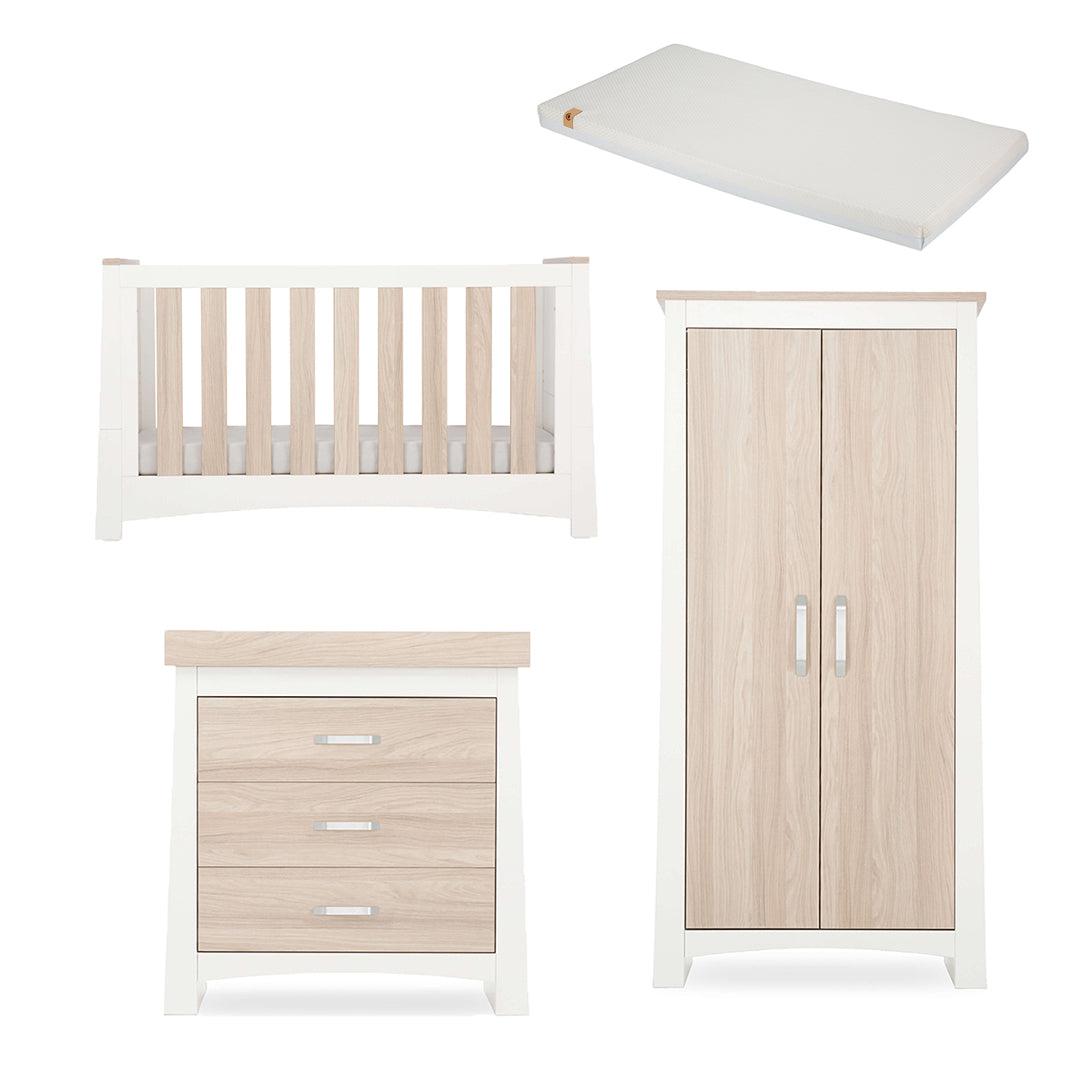  CuddleCo Ada 3 Piece Set 3-Drawer Dresser Cot Bed + Wardrobe - White/Ash、mySite、merchandisen