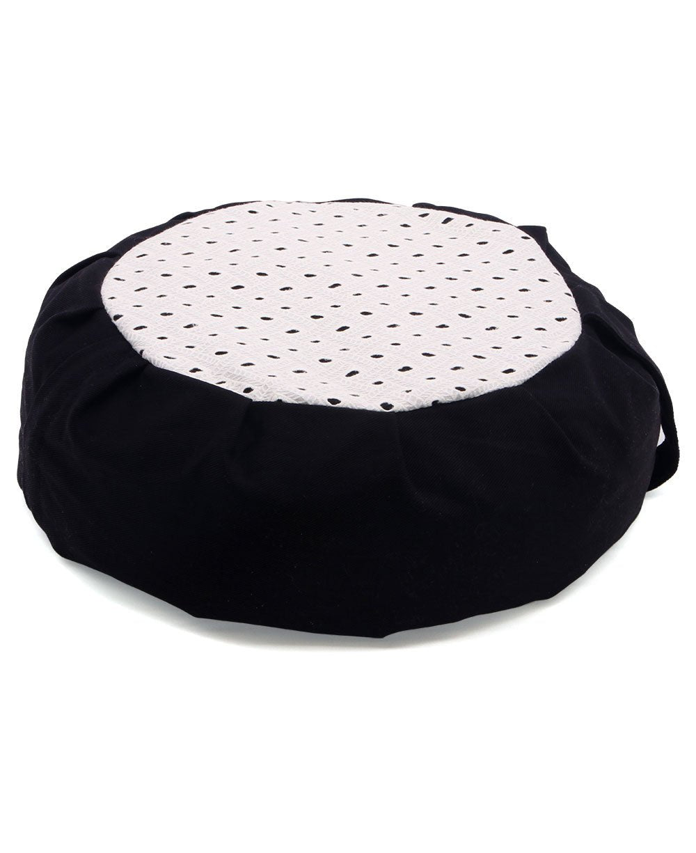White Eyelet with Black Base Zafu Meditation Cushion、mySite、topwebapps