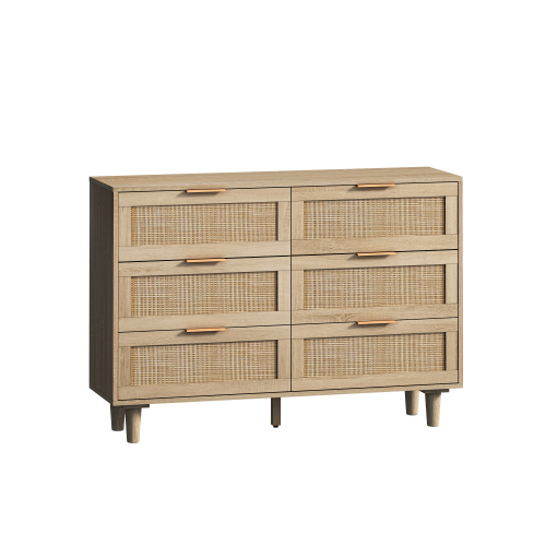51.18"6-Drawers Rattan Storage Cabinet Rattan Drawer,for Bedroom,Living Room,Natural (Same SKU:W757P198980)、、casual