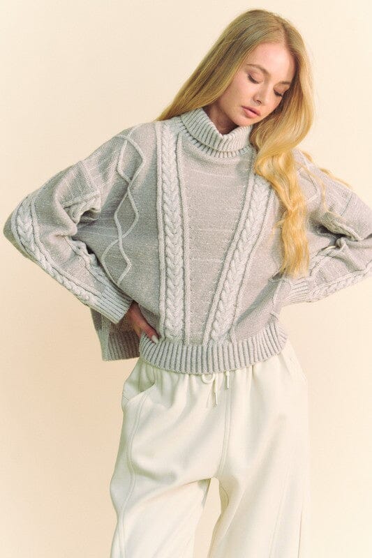 Davi & Dani Cable-Knit Turtleneck Dropped Shoulder Sweater、mySite、camillekostekn