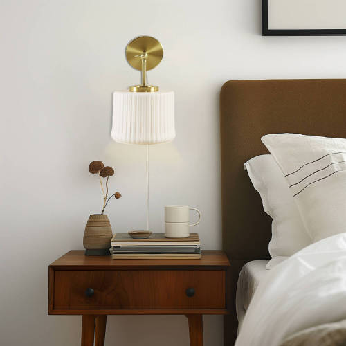 White Ceramic Wall Sconce with Adjustable Swing Arm Gold/White See below、、eastwooduniform
