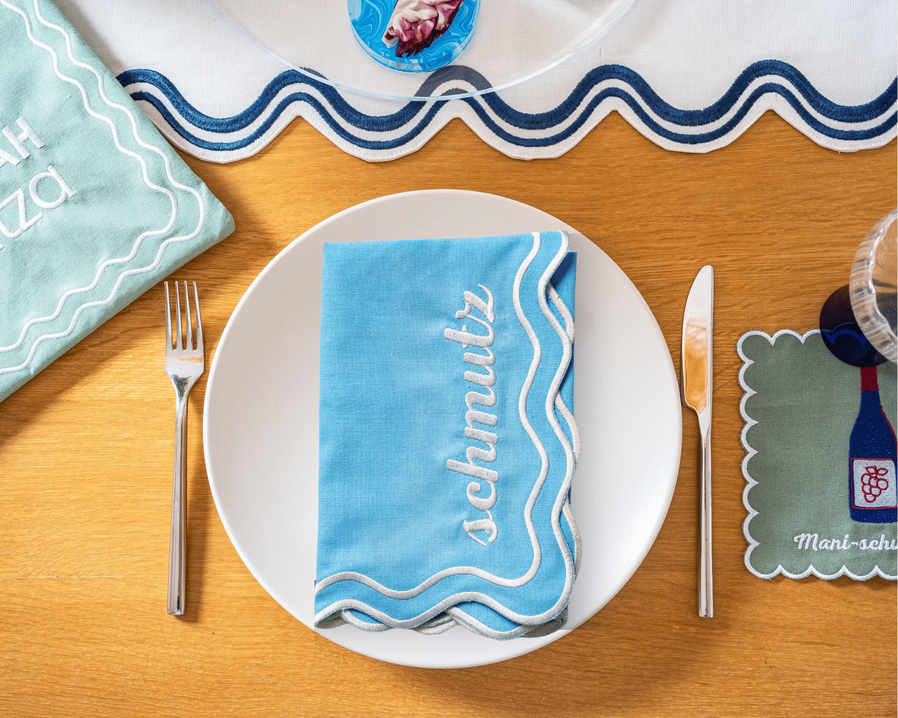 Schmutz Dinner Napkins - Set of 4 - (Light Blue, Dark Blue or White)、mySite、topwebapps