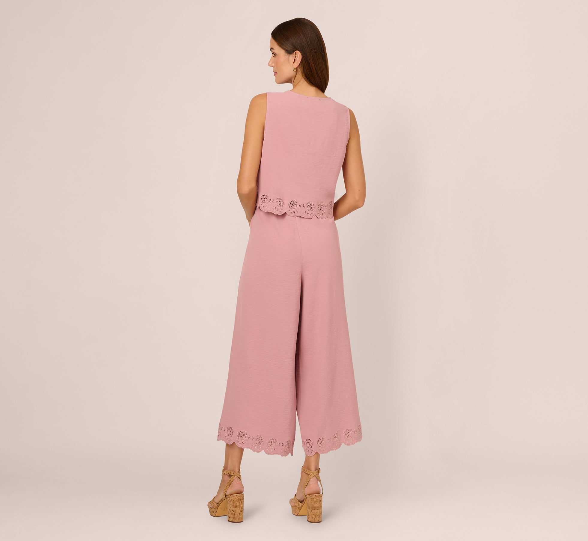 Lace Hem Tie Front Shirt And Pull On Pant Set In Deauville Mauve、mySite、solidvoid