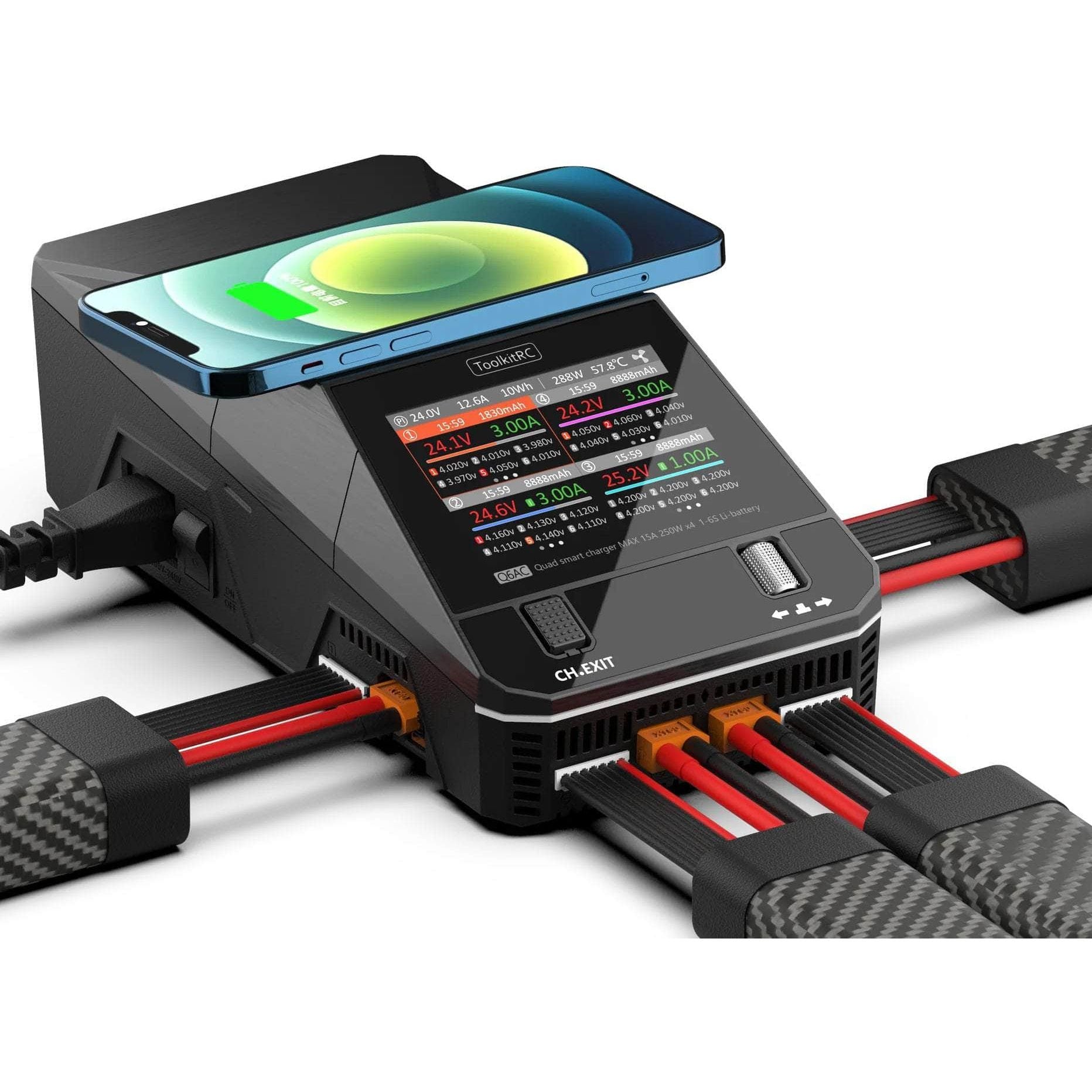  ToolKitRC Q6AC 1000W 50A 1-6S Quad Channel AC/DC Smart Charger - Black、mySite、merchandisen