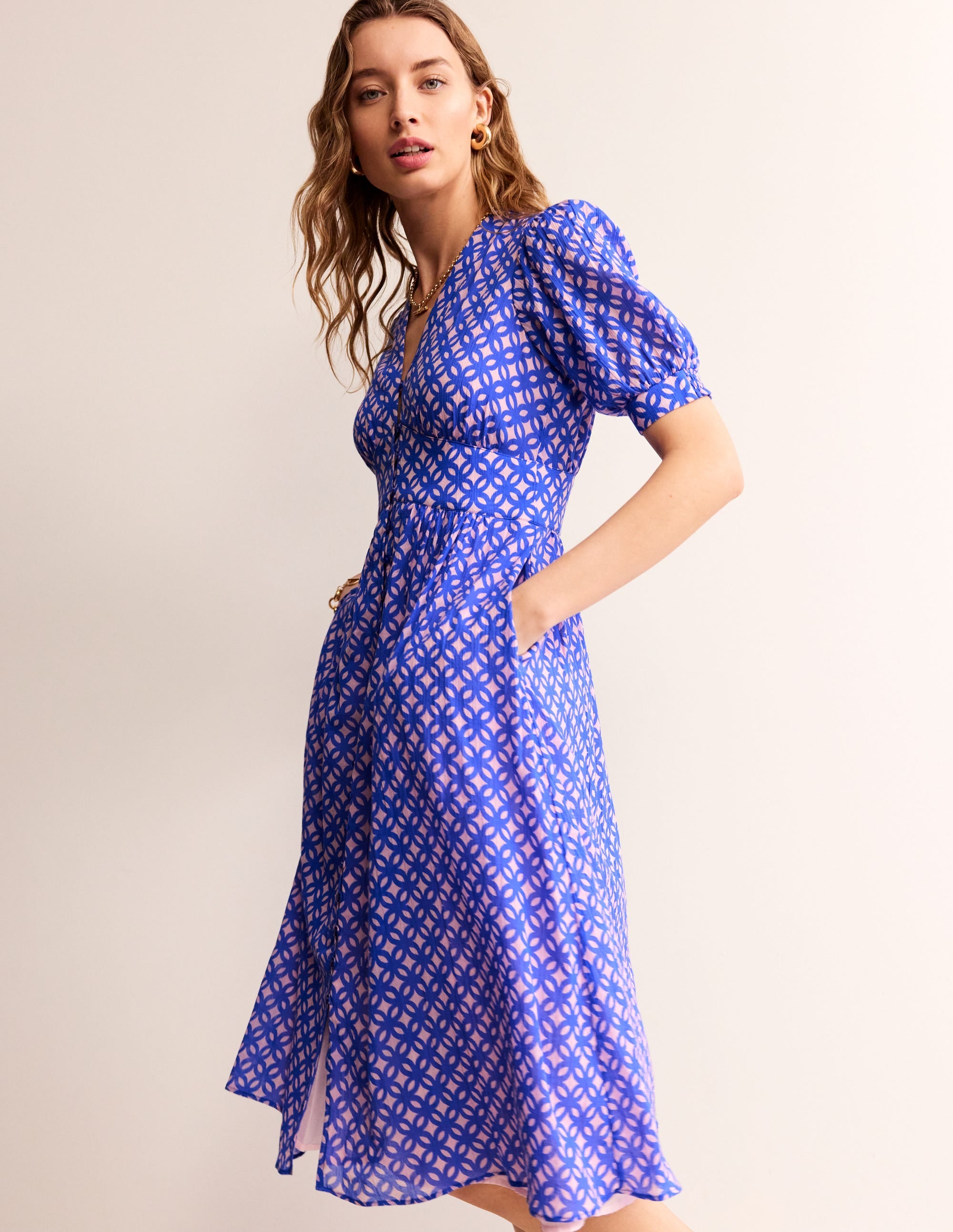  Elsa Crinkle Midi Tea Dress-Sweet Lilac, Trellis Geo、mySite、ashleygrahame