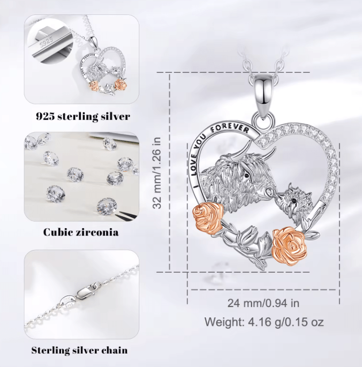 Highland Cow Necklaces Sterling Silver Beautiful Gifts!、mySite、g9winljtr