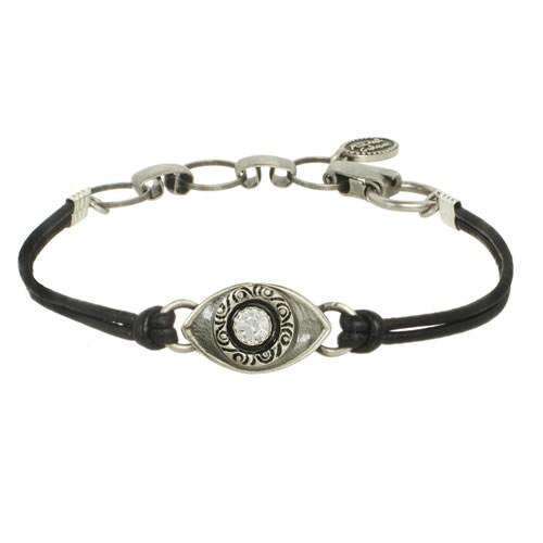 Michal Golan Silver Evil Eye Bracelet on Leather、mySite、topwebapps
