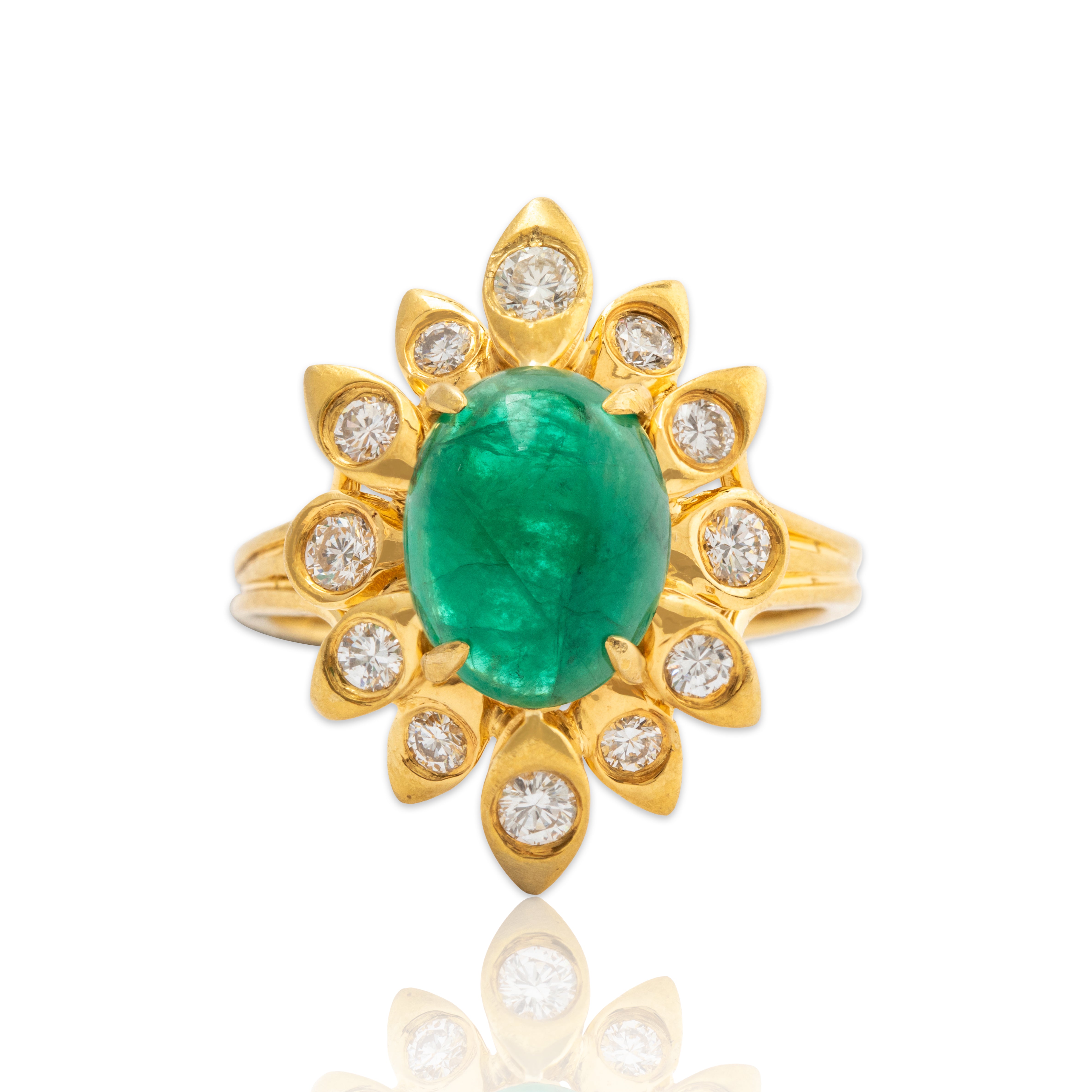 Vintage 18k Yellow Gold 3.5ct Emerald .58cttw Diamond Cocktail Ring 6.5、mySite、hinf8tx79
