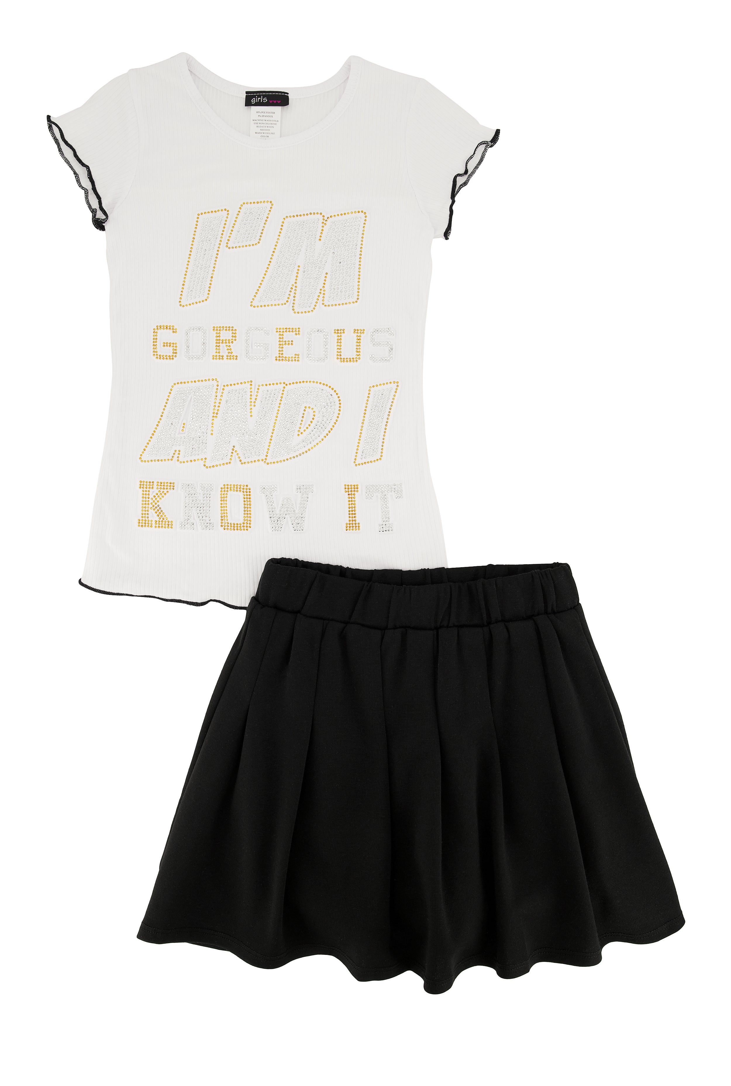 Little Girls Im Gorgeous 3D Graphic Tee and Pleated Skirt、mySite、camillekostekn